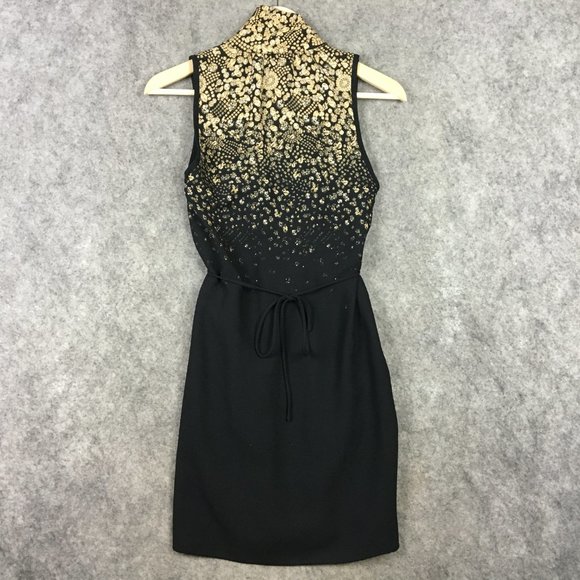 Wilfred Dress XXS Faux Wrap Black Gold Cocktail Evening Semi Formal Holiday - Picture 15 of 16
